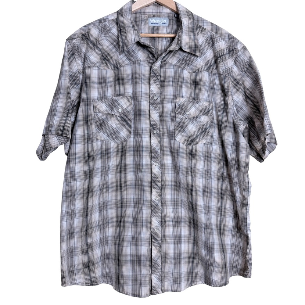 Wrangler Western Shirt XXL Mens Tan Plaid Pearl Snap Workwear Cowboy Cotton